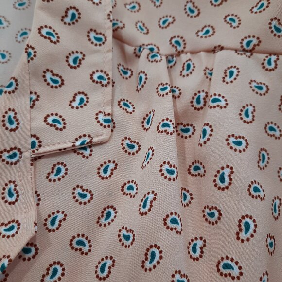 Vtg 70s mini paisley button down - Peach - Picture 6 of 10